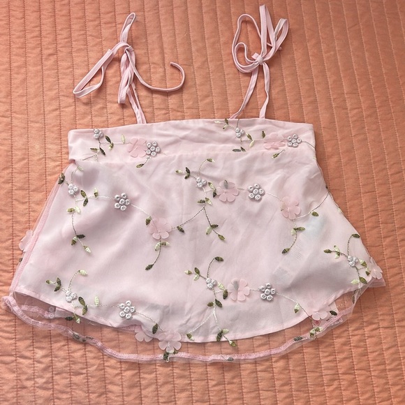 Babydoll Crop Top SHEIN NWT Floral 3D Embroidered Pink size Small - Picture 12 of 13